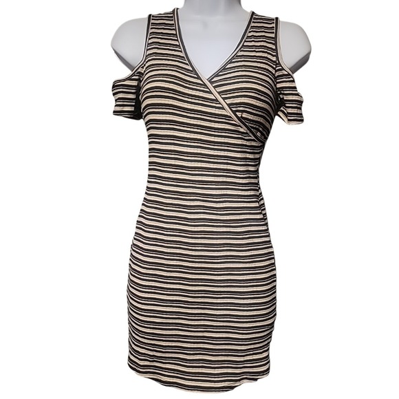 No Comment Dresses & Skirts - EUC No Comment Womens Mini Dress Striped Black White Beige Sz Med Y2K